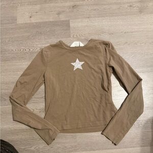 Brown Long Sleeve Top with Star Design